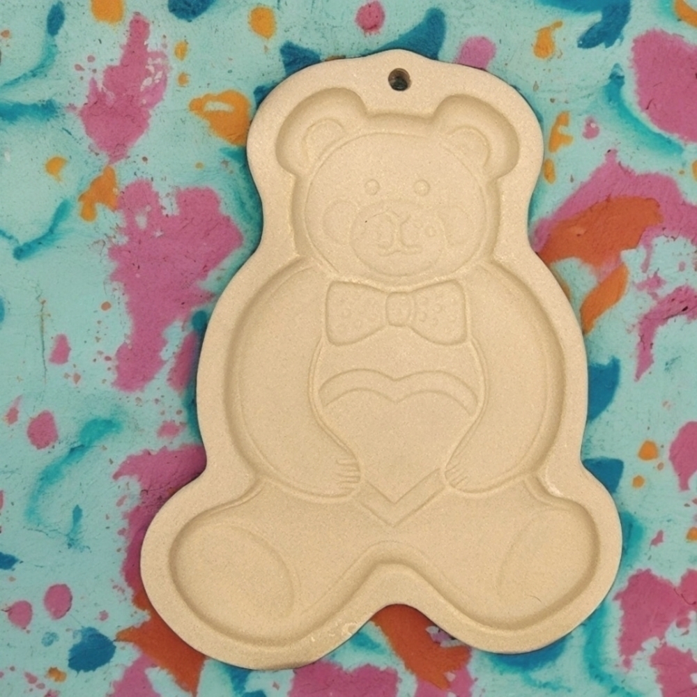 Vintage Pampered Chef Teddy Bear Bowtie Stoneware Cookie Mold 1991